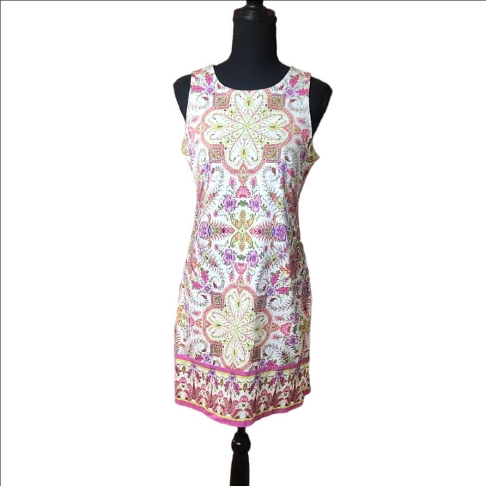 London Times Pink and White Floral Dress, Size 8